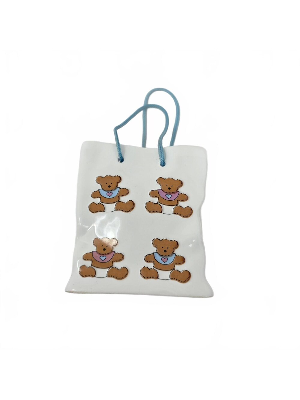 Vintage Russ Berrie Ceramic Miniature Bag with Teddy Bear Design